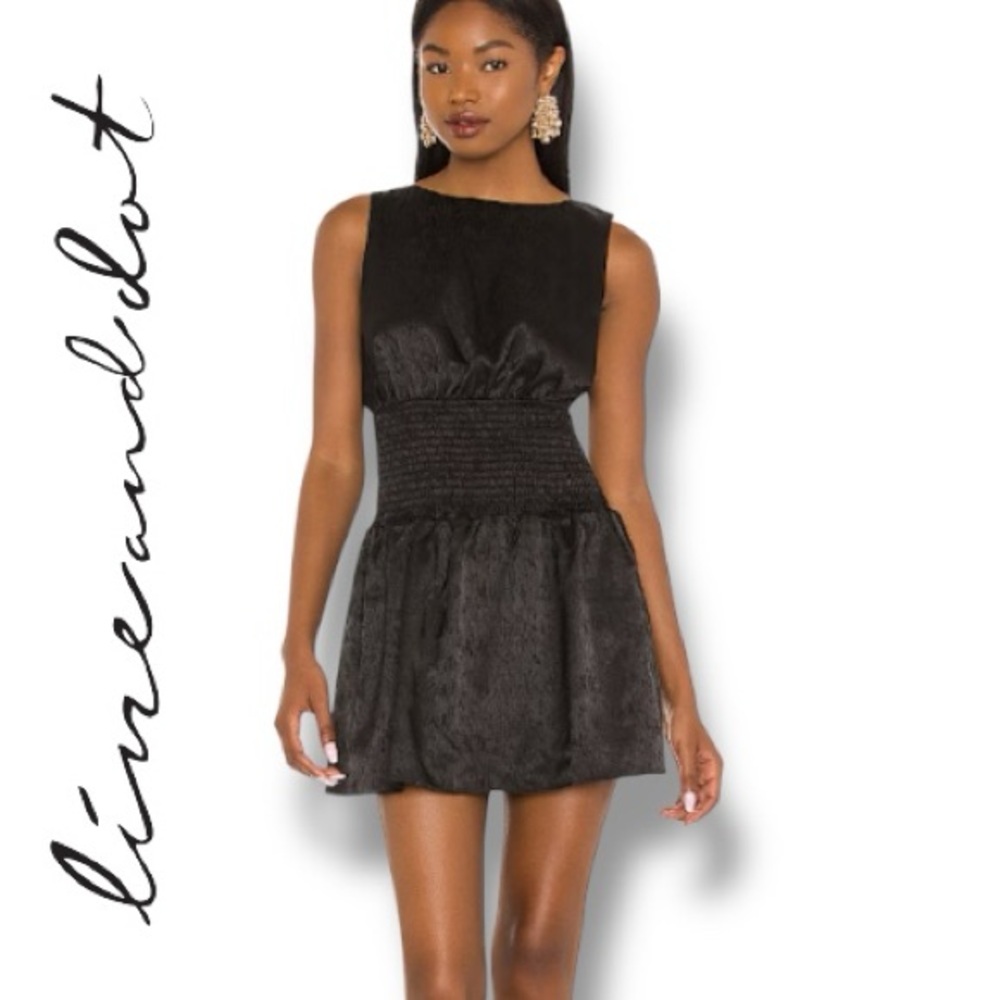 Line and Dot x Revolve Valerie Dress Open Back Mini in Black LBD Satin | Sz M